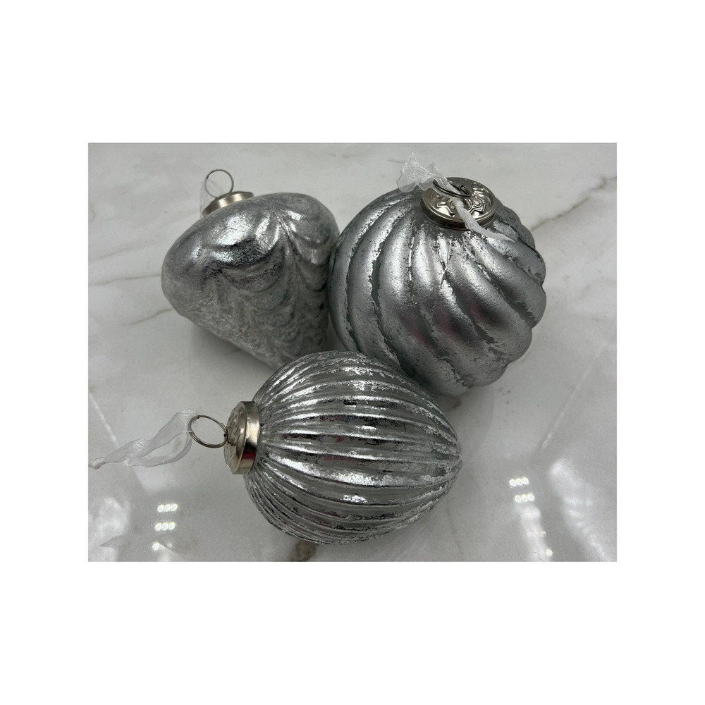 Balsam Hill French Country Jumbo Silver Mercury Glass Ornaments Set of 3